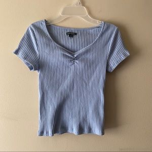 Wild Fable Blue Ribbed V-Neck Top